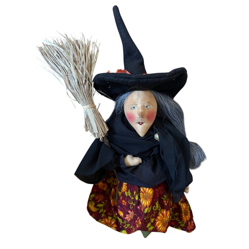 Witch with broom Halloween fall decor cute‎ cloth face